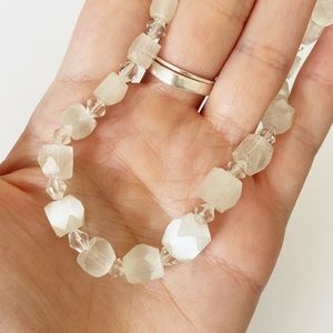 Vintage Japan frosted cut glass necklace with silver box clasp 16”